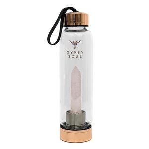 Gypsy Soul Rose Quartz Crystal Glass Water Bottle